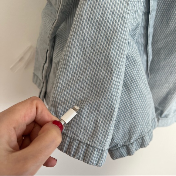 Madewell Blue & White Striped Surplus Ruffle Neckline Short Romper Playsuit SZ 2 - Picture 13 of 15